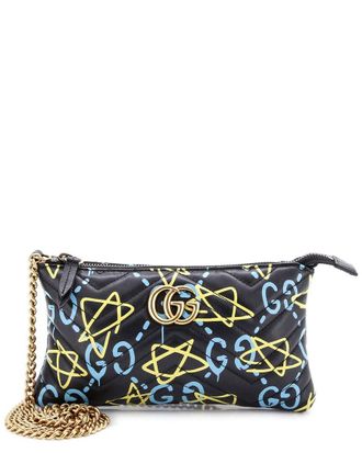 Gucci Black Matelasse Leather Gg Marmont Chain Shoulder Bag Guccighost Mini (Authentic Pre-Loved)