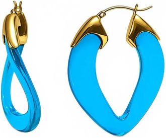 Gold & Honey Womens Curb Link Lucite Birthstone Hoop Earrings In December - Blue Topaz