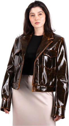 Sportmax Bruine Glanzende Macro Jas - Dames - Zomerjassen - Bruin - 2XS - Jassen