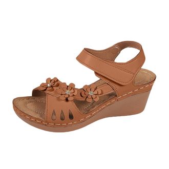 Generic Wedge Sandals for Women Dressy Flower Open Toe Low Platform Wedges Sandals Fashion Hollow Flower Decoration Shoes With Adjustable Strap Arch Support 2