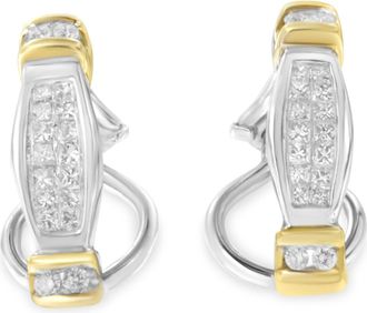 House of Brilliance 14K Two-Toned Gold Round and Princess Cut Diamond Earrings