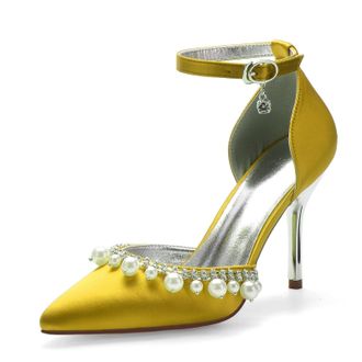 Miyoopark Wedding Shoes for Bride Ankle Strap Evening Pumps for Women M525 Yellow UK 5.5