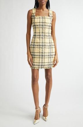 Balmain Check Glitter Tweed Minidress in Yellow at Nordstrom, Size 12 Us