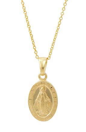 Savvy Cie Jewels 18K GOLD PLATED OVER STERLING SILVER.925 MIRACULOUS VIRGIN PENDANT WITH CHAIN