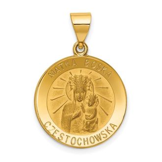 Diamond2Deal 14k Yellow Gold Matka Boska Cubic Zirconiaestochowska Reversible Medal Hollow Pendant