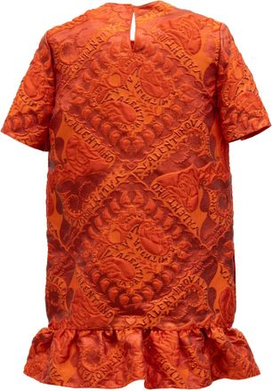 Valentino Garavani Orange Short Sleeve Ruffle Hem Womens Dress