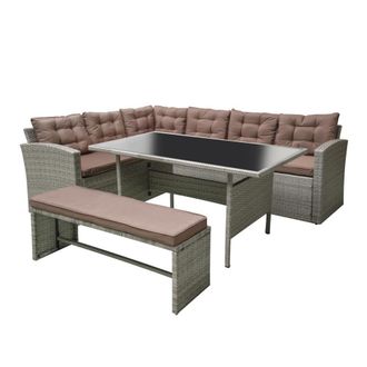 Concept Usine Conjunto de jard&iacute;n de resina gris y caf&eacute; de 8 plazas