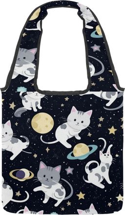 Generic Cute Cartoon Kitten Reversible Canvas Shoulder Tote - Double-Sided Print, 12oz Cotton, 27cm Drop, Fold-Flat Bag for Travel, Shopping, Street Outings