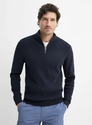 Le 31 Mens Zip-neck waffle-knit sweater