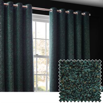Riva Paoletti Galaxy Velvet Chenille Eyelet Curtain Pair in Emerald | Size: 229 cm width x 183 cm drop