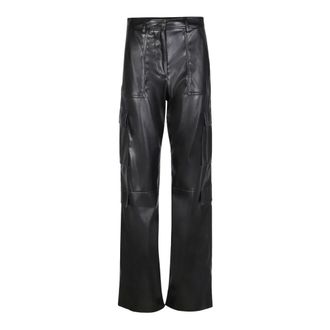 Msgm Black Cargo Trousers with Wide Leg - female - MSGM - Leather Trousers - Black - 2XS - Trousers