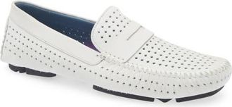 Robert Zur Flyer Perforated Driving Shoe in White at Nordstrom, Size 12