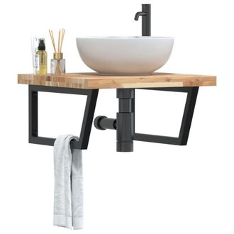 Berkfield Home Basin Shelf Wall Mounted Steel & Solid Wood Acacia in Brown