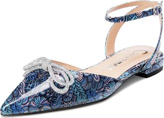 Castamere Women Low Heel Pointed Toe Ankle Strap Flats Shoes Pumps Court Shoe Rhinestone Crystal Prom Party 1 CM Heels Blue Multicolor 9 UK