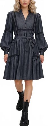Gold Hawk Denim Tencel Lace Trim Dress In Dark Grey