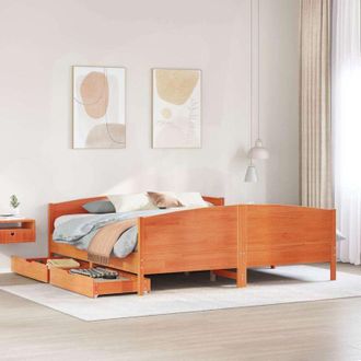 vidaXL Cama Sin Colch&oacute;n Madera Maciza De Pino Marr&oacute;n Cera 160x200 Cm Vidaxl