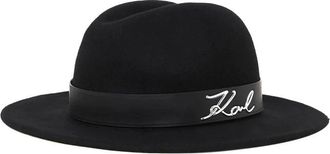 Karl Lagerfeld K/Signature Fedora Hoed - Dames - Hoeden - Zwart - M/L - Wol - Accessoires