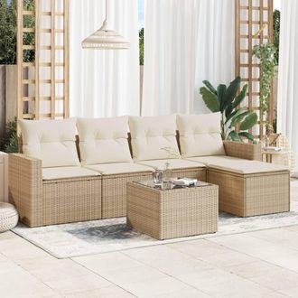 vidaXL Vidaxl - Juego De Sof&aacute;s Jard&iacute;n Con Cojines 6 Pzas Rat&aacute;n Sint&eacute;tico Beige