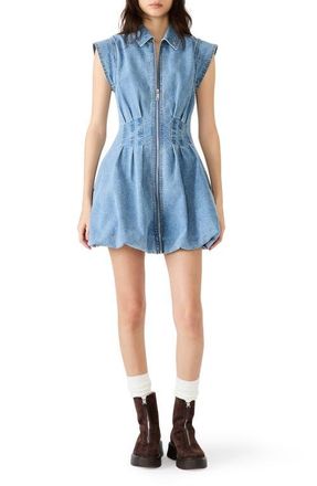 Steve Madden Dyanne Pleated Bubble Hem Denim Minidress in Forever Blue at Nordstrom, Size X-Small