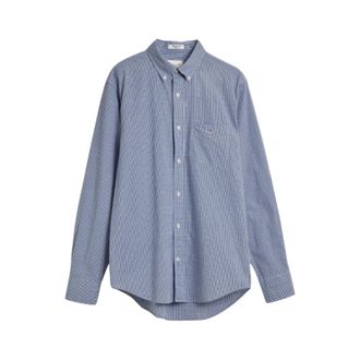 GANT Regular Poplin Micro Gingham Overhemd - Heren - Casual Overhemden - Blauw - L - Katoen - Overhemden