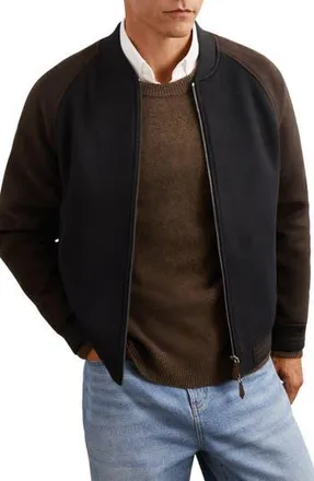 Reiss Rylan Wool Blend Jacket in Navy/brown at Nordstrom Rack, Size Xx-Large