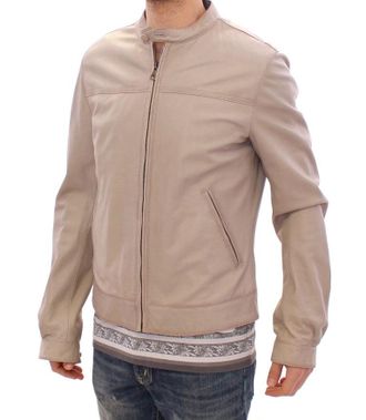 Dolce & Gabbana Mens Beige Leather Jacket Biker Coat Lambskin Clothing