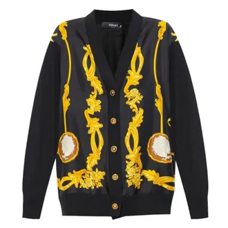 Versace Womens Baroque Printed V-Neck Cardigan, Brand Size 44 ( US Size 8 )