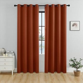 No Brand Juego De Dos Cortinas Opacas, Cortinas Aislantes Opacas Con Anillas, 140x244 Cm, Color Naranja Intenso
