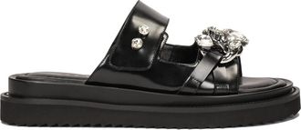 Kazar Zwarte muiltjes met zirkonia en een ketting - Dames - Sandalen - Zwart - 39 EU - Leer - Schoenen