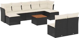 vidaXL Vidaxl - Set De Sof&aacute;s De Jard&iacute;n 10 Pzas Cojines Rat&aacute;n Sint&eacute;tico Negro