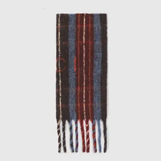 Gucci Wool Scarf With Gucci Logo, Brown