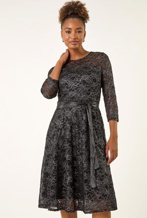 Roman Metallic Lace Stretch Dress
