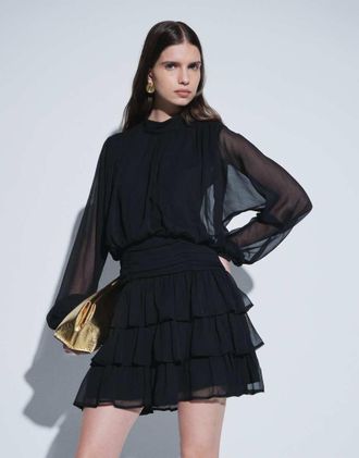 Vero Moda vestito mini a strati a maniche lunghe nero