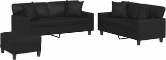 vidaXL Vidaxl - Juego De Sof&aacute;s Con Cojines 3 Piezas Cuero Sint&eacute;tico Negro