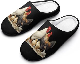 Generic Rooster And Hen Chicken Funny Mens Cotton Slippers Shoes Novelty Soft Non-Slip Sole Home Shoe