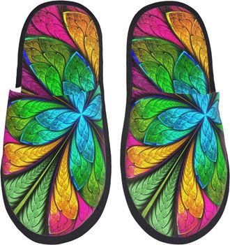Generic Fluffy Slipper Multicolored Beautiful Flower Print Fluffy Winter Slippers Comfortable Breathable Spa Slippers Travel Family L