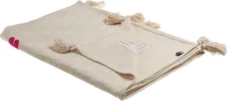 Beliani Manta De Algod&oacute;n Beige Rosa Blanco 130 X 180 Cm Hecho A Mano Llama Nandyal