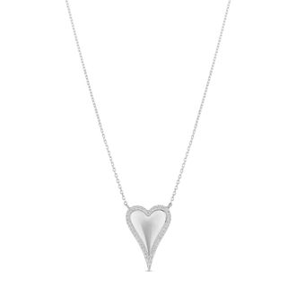 SHYMI Pav&eacute; Outline Heart Necklace -.925 Sterling Silver, 14k Gold-Plated - Rhodium Plated, Cubic Zirconia Pav&eacute; Detailing, Adjustable Chain