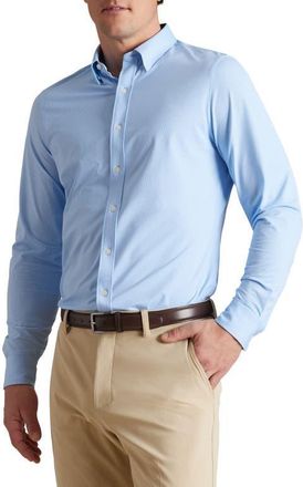 Rhone Commuter Slim Fit Performance Button-Up Shirt in Blue Mini Windowpane at Nordstrom, Size Xx-Large