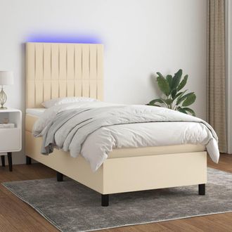 vidaXL Vidaxl - Cama Box Spring Colch&oacute;n Y Luces Led Tela Crema 90x200 Cm