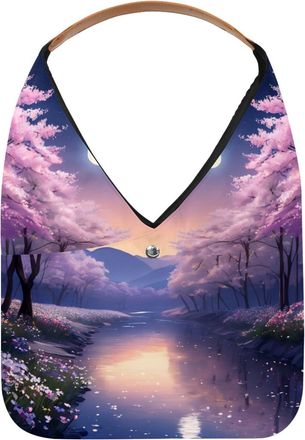 Generic Moonlight River Flowers Reusable Lightweight Grocery Bags - Foldable Into Compact Pouch, Washable & Sturdy, Multipurpose for Shopping and Travel