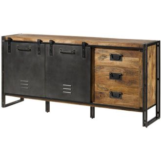 Massivmoebel24 Credenza in legno di Mango 195x45x90 Laccato naturale / ferro grigio blackburn 307