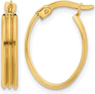 Diamond2Deal 14K Yellow Gold Polished and Grooved Oval Hoop Earrings
