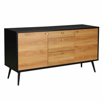 Oviala Aparador escandinavo de madera clara, 2 puertas 3 cajones, 150cm negro
