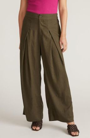 Universal Standard Marley Pleated Linen Blend Wide Leg Pants in Camo Green at Nordstrom, Size Xs
