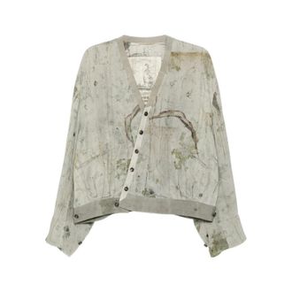 Ziggy Chen Cardigans, male, Gray, Size: L Printed Silk Jacket