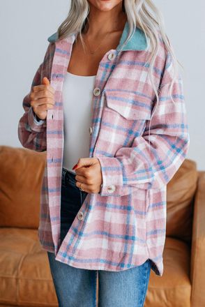 Azura Exchange Womens Oversized Plaid Flannel Shirt - Coral - Size Small