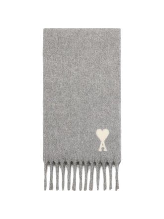 Ami Alpaga Wool Scarf With Off White Ami de Coeur Jacquard Scarf