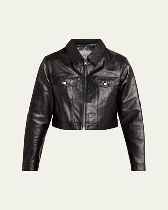 Re/Done Leather Crop Trucker Jacket