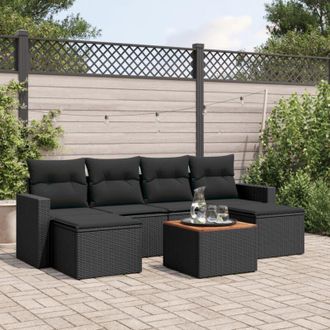 vidaXL Set Divani da Giardino con Cuscini 7pz Nero Polyrattan - Vidaxl